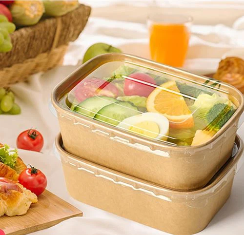 Rectangular 750 Ml Rectangular Brown Kraft Paper Salad Bowl With Lid
