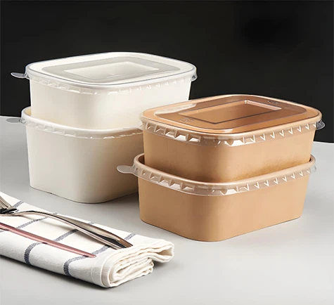 Rectangular 750 Ml Rectangular Brown Kraft Paper Salad Bowl With Lid